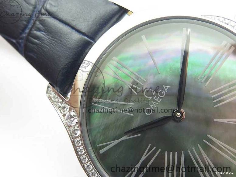 0701 UrbanChic Ladies’ De Ville Trésor Diamond SS 3AF 1:1 Best Edition Black MOP Dial On Black Leather Strap Swiss Quartz 7878